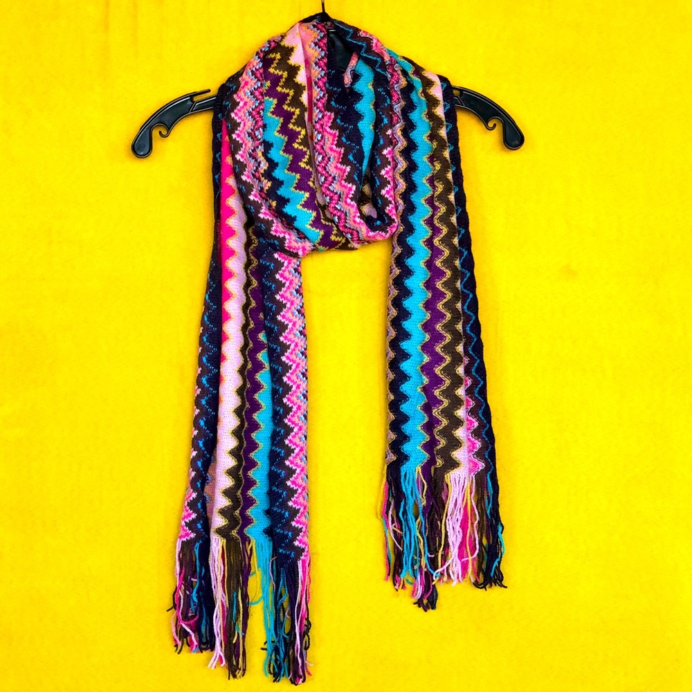 Retro Funky Scarf in Brown, Teal, and Pink!